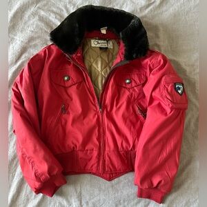 Vintage Obermeyer red ski jacket with removable faux fur collar